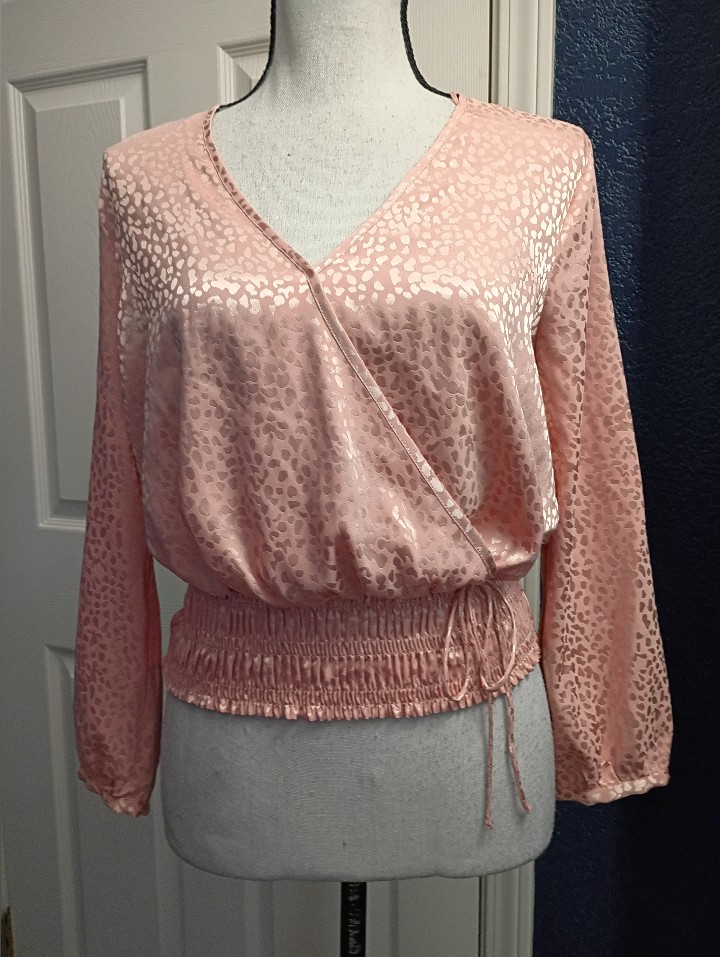Candie's Pink Satin Animal-Print Wrap Blouse
